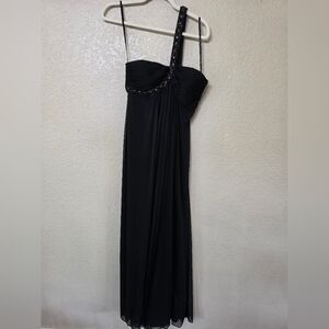 Cache Black One-Shoulder Evening Dress with Sequin Trim